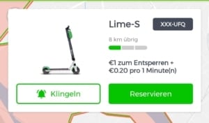E-Scooter Lime App wenig Akku